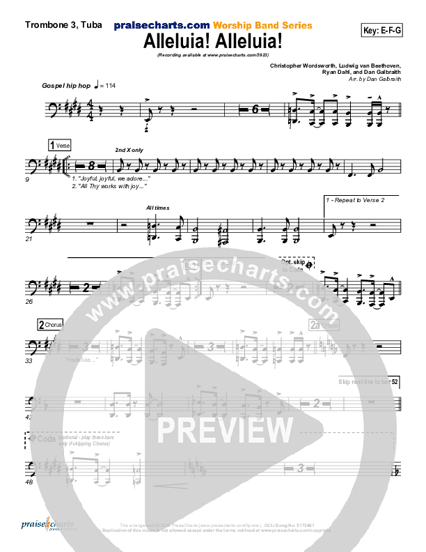 Alleluia Alleluia Trombone 3/Tuba (PraiseCharts Band / Arr. Daniel Galbraith)