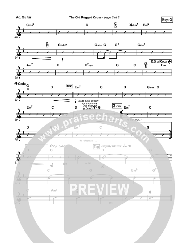 The Old Rugged Cross Acoustic Guitar (PraiseCharts Band / Arr. Daniel Galbraith)