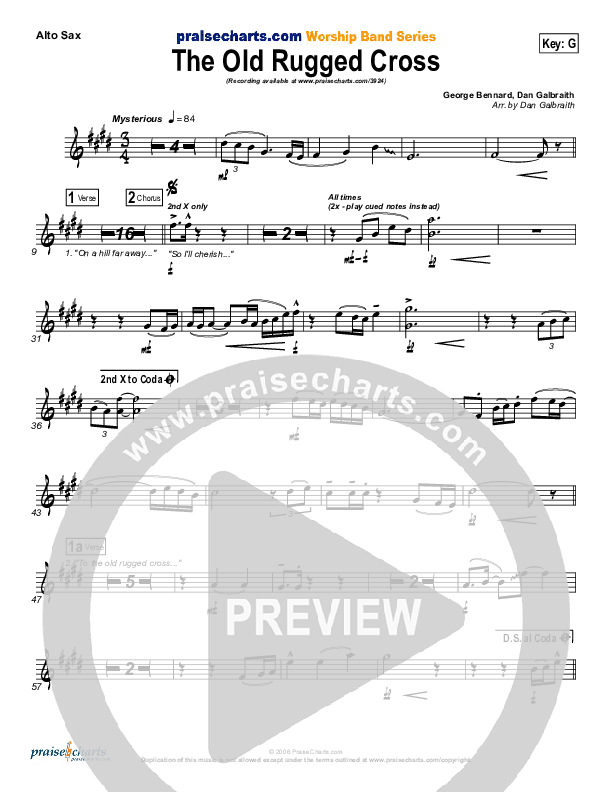 The Old Rugged Cross Alto Sax (PraiseCharts Band / Arr. Daniel Galbraith)