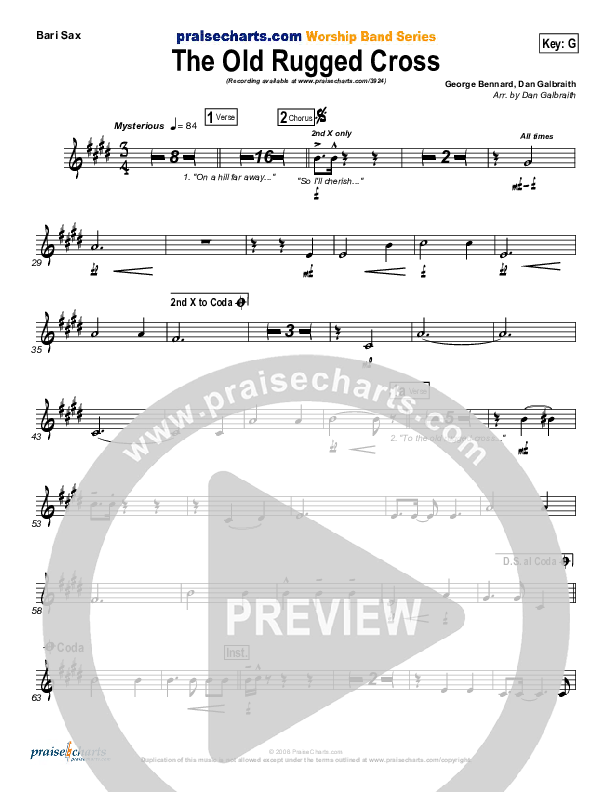 The Old Rugged Cross Bari Sax (PraiseCharts Band / Arr. Daniel Galbraith)