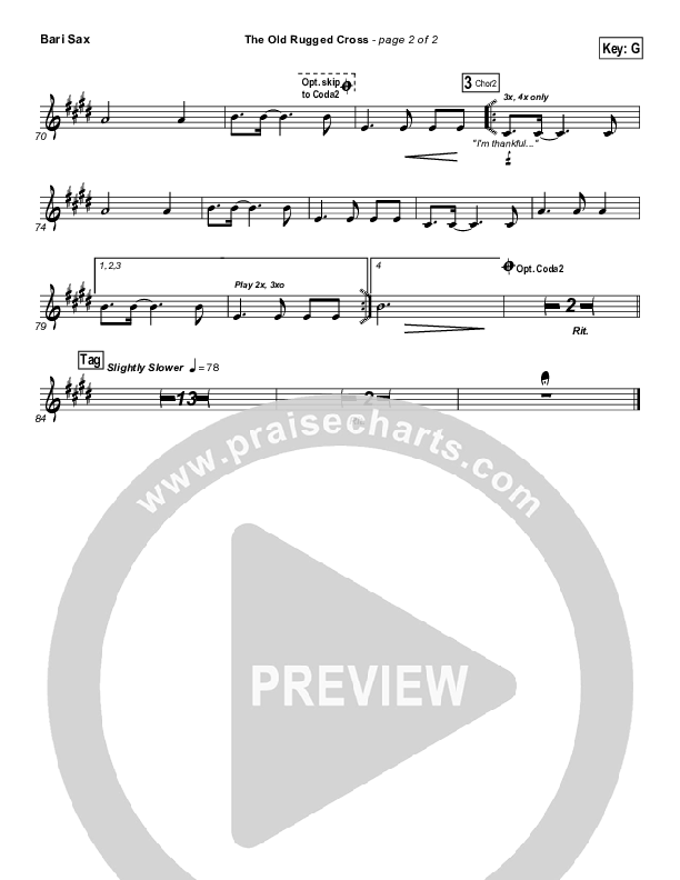 The Old Rugged Cross Bari Sax (PraiseCharts Band / Arr. Daniel Galbraith)