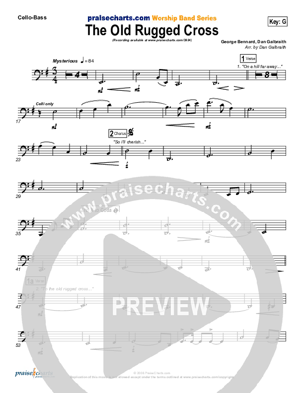The Old Rugged Cross Cello/Bass (PraiseCharts Band / Arr. Daniel Galbraith)