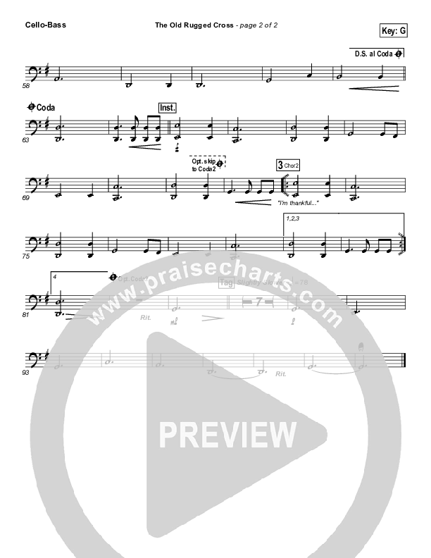 The Old Rugged Cross Cello/Bass (PraiseCharts Band / Arr. Daniel Galbraith)