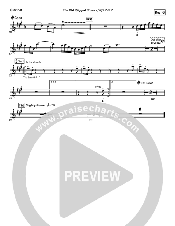 The Old Rugged Cross Clarinet (PraiseCharts Band / Arr. Daniel Galbraith)