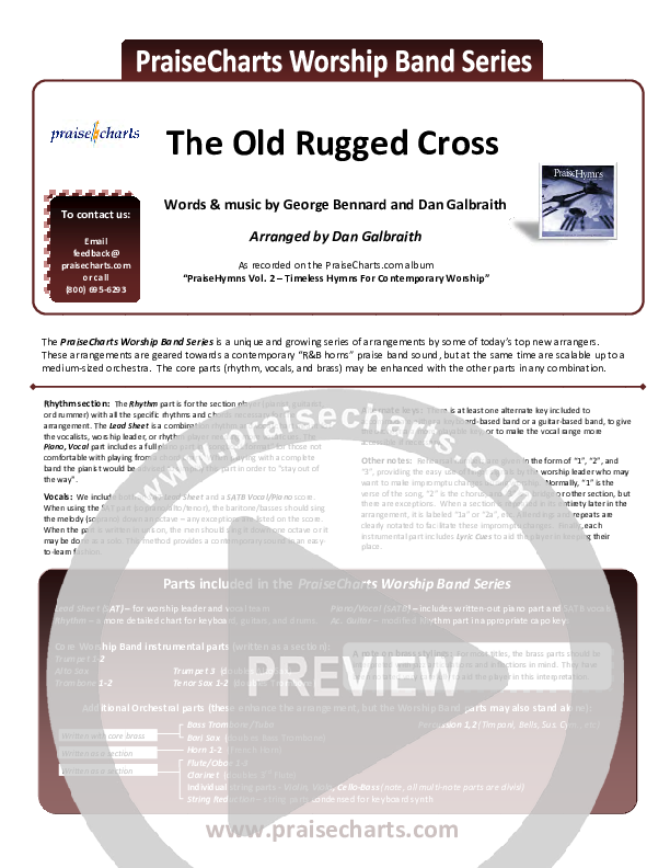 The Old Rugged Cross Cover Sheet (PraiseCharts Band / Arr. Daniel Galbraith)