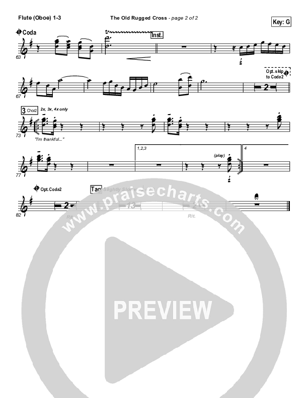 The Old Rugged Cross Flute/Oboe 1/2/3 (PraiseCharts Band / Arr. Daniel Galbraith)