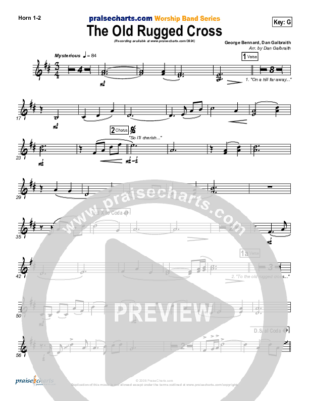 The Old Rugged Cross French Horn 1/2 (PraiseCharts Band / Arr. Daniel Galbraith)