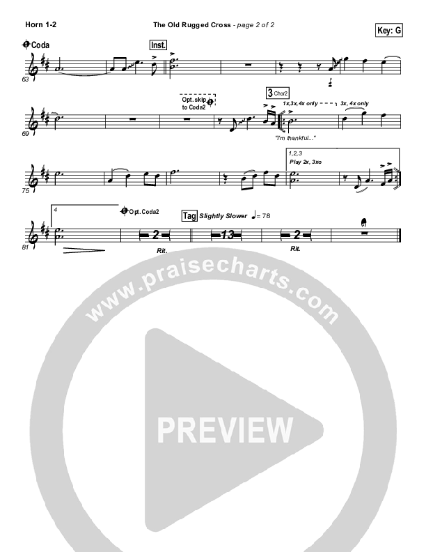 The Old Rugged Cross French Horn 1/2 (PraiseCharts Band / Arr. Daniel Galbraith)