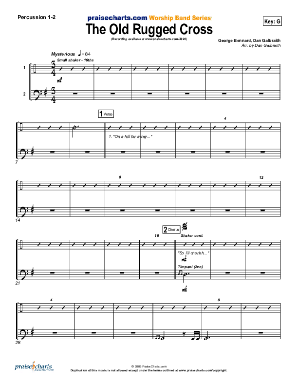 The Old Rugged Cross Percussion 1/2 (PraiseCharts Band / Arr. Daniel Galbraith)