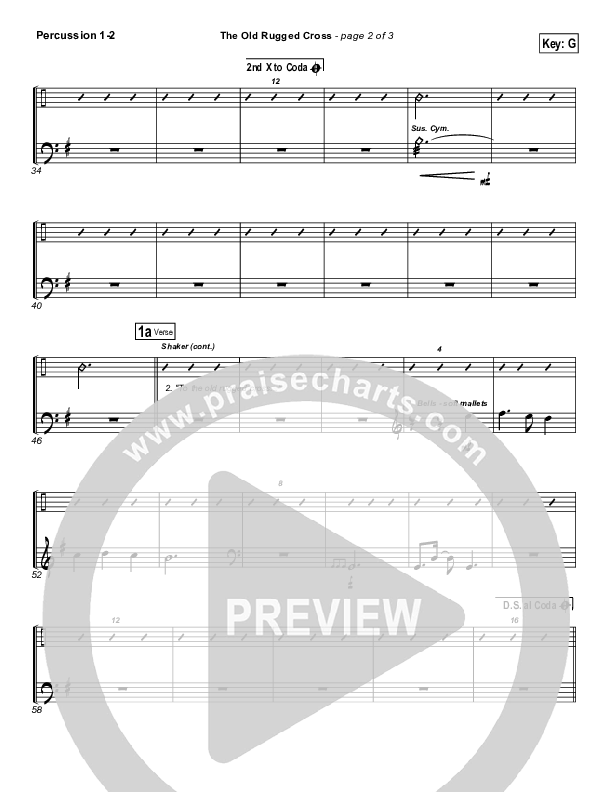 The Old Rugged Cross Percussion 1/2 (PraiseCharts Band / Arr. Daniel Galbraith)