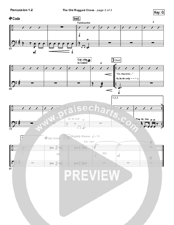 The Old Rugged Cross Percussion 1/2 (PraiseCharts Band / Arr. Daniel Galbraith)
