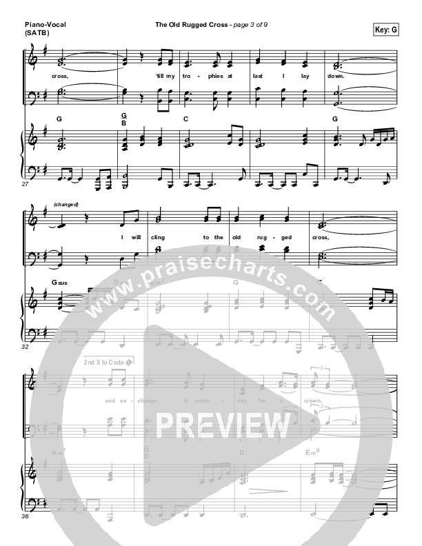 The Old Rugged Cross Piano/Vocal (PraiseCharts Band / Arr. Daniel Galbraith)
