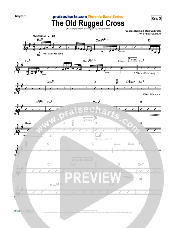 The Old Rugged Cross Rhythm Chart (PraiseCharts Band / Arr. Daniel Galbraith)