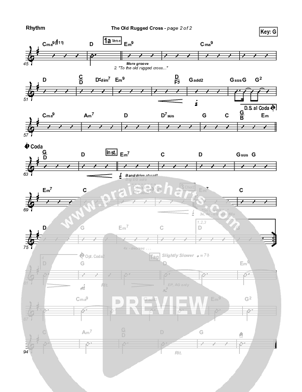 The Old Rugged Cross Rhythm Chart (PraiseCharts Band / Arr. Daniel Galbraith)
