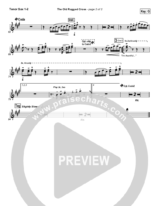 The Old Rugged Cross Tenor Sax 1/2 (PraiseCharts Band / Arr. Daniel Galbraith)