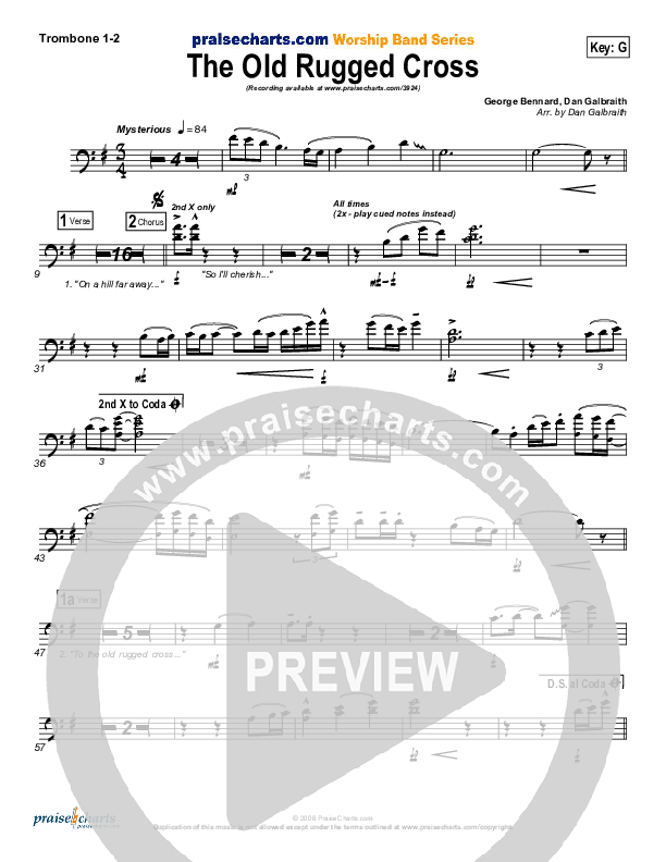The Old Rugged Cross Trombone 1/2 (PraiseCharts Band / Arr. Daniel Galbraith)