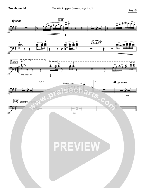 The Old Rugged Cross Trombone 1/2 (PraiseCharts Band / Arr. Daniel Galbraith)