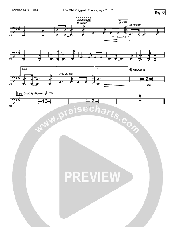 The Old Rugged Cross Trombone 3/Tuba (PraiseCharts Band / Arr. Daniel Galbraith)