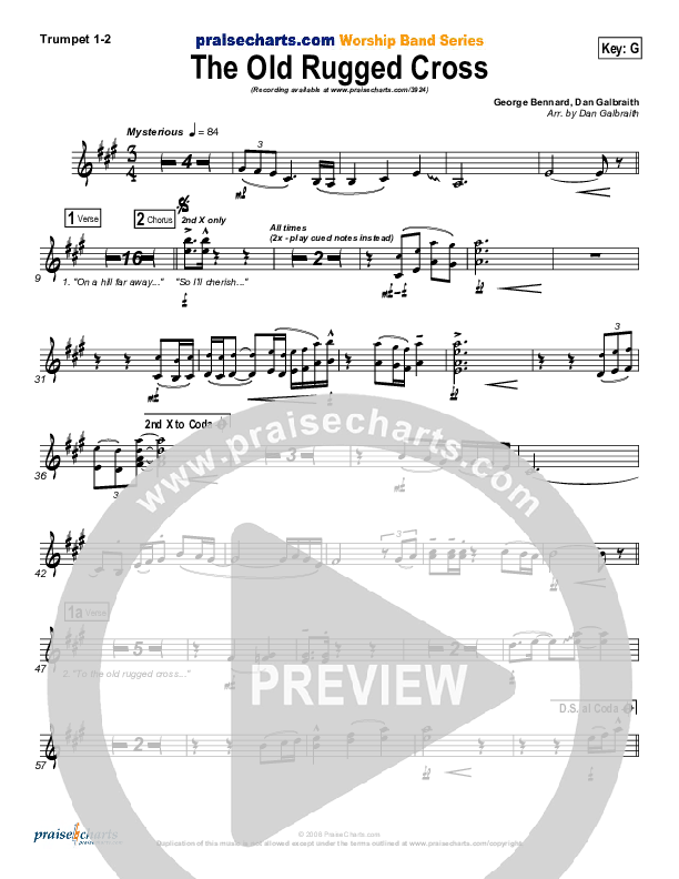 The Old Rugged Cross Trumpet 1,2 (PraiseCharts Band / Arr. Daniel Galbraith)