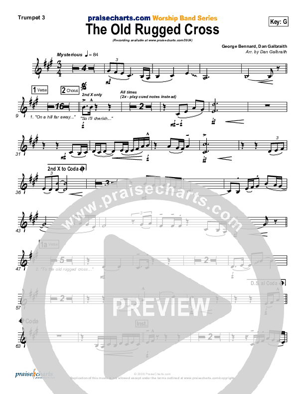 The Old Rugged Cross Trumpet 3 (PraiseCharts Band / Arr. Daniel Galbraith)