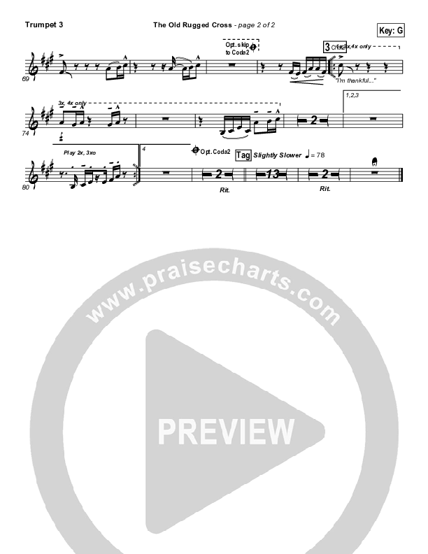 The Old Rugged Cross Trumpet 3 (PraiseCharts Band / Arr. Daniel Galbraith)