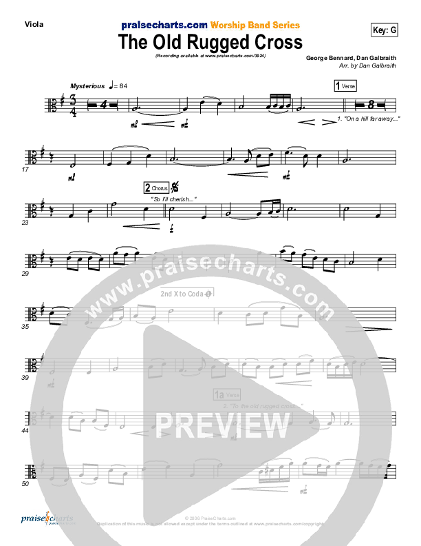 The Old Rugged Cross Viola (PraiseCharts Band / Arr. Daniel Galbraith)