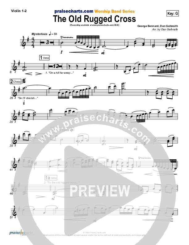 The Old Rugged Cross Violin 1/2 (PraiseCharts Band / Arr. Daniel Galbraith)