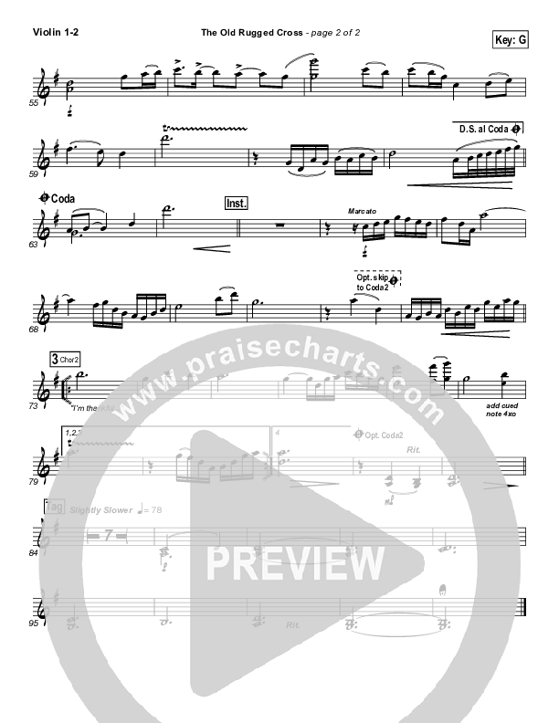 The Old Rugged Cross Violin 1/2 (PraiseCharts Band / Arr. Daniel Galbraith)