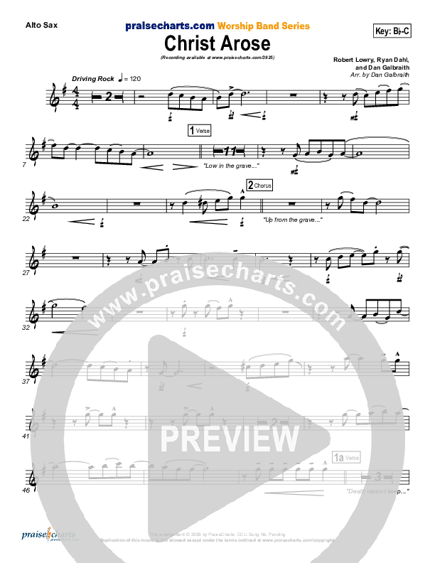 Christ Arose (He Is Lord Of Heaven) Alto Sax (PraiseCharts Band / Arr. Daniel Galbraith)