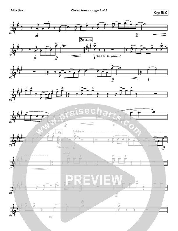 Christ Arose (He Is Lord Of Heaven) Alto Sax (PraiseCharts Band / Arr. Daniel Galbraith)