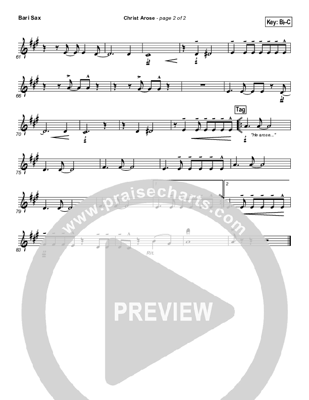 Christ Arose (He Is Lord Of Heaven) Bari Sax (PraiseCharts Band / Arr. Daniel Galbraith)