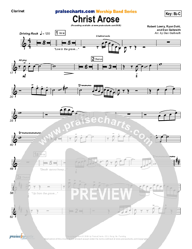 Christ Arose (He Is Lord Of Heaven) Clarinet (PraiseCharts Band / Arr. Daniel Galbraith)