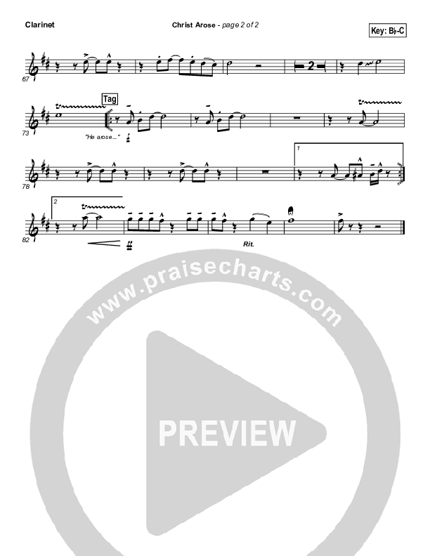 Christ Arose (He Is Lord Of Heaven) Clarinet (PraiseCharts Band / Arr. Daniel Galbraith)