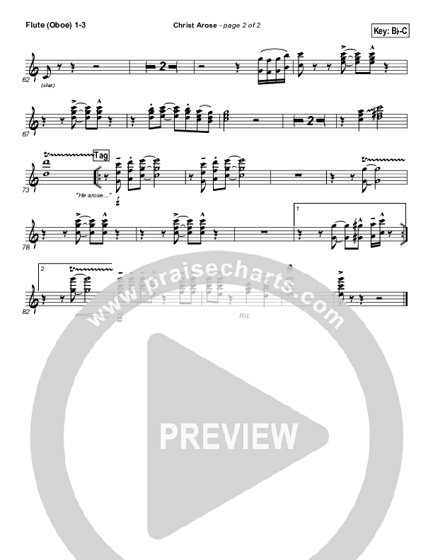 Christ Arose (He Is Lord Of Heaven) Flute/Oboe 1/2/3 (PraiseCharts Band / Arr. Daniel Galbraith)