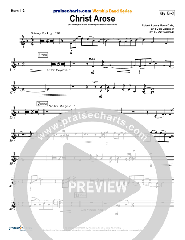 Christ Arose (He Is Lord Of Heaven) French Horn 1/2 (PraiseCharts Band / Arr. Daniel Galbraith)