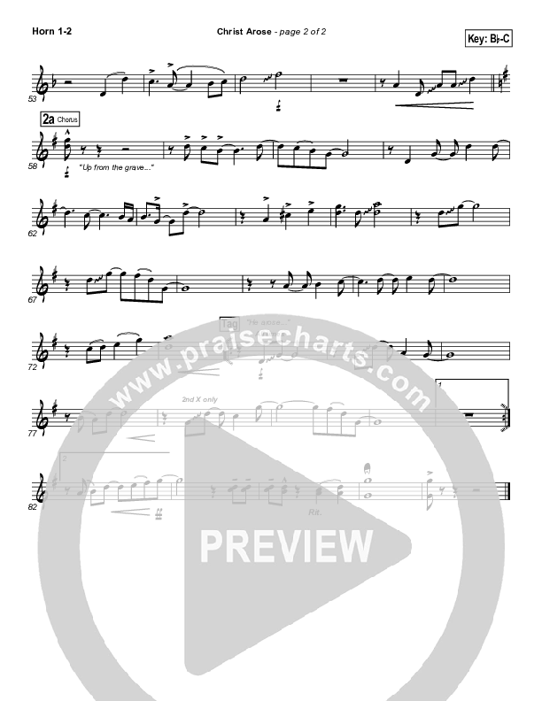 Christ Arose (He Is Lord Of Heaven) French Horn 1/2 (PraiseCharts Band / Arr. Daniel Galbraith)