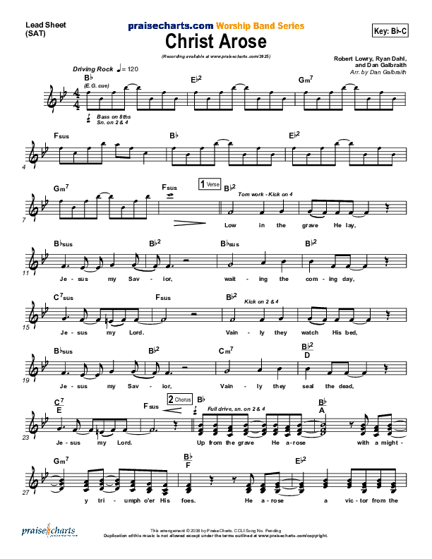 Christ Arose (He Is Lord Of Heaven) Lead Sheet (PraiseCharts Band / Arr. Daniel Galbraith)