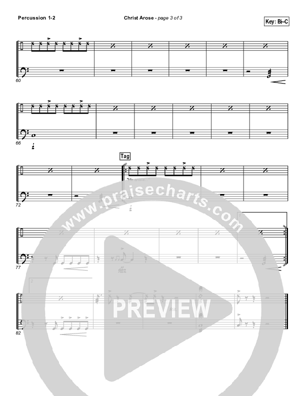 Christ Arose (He Is Lord Of Heaven) Percussion 1/2 (PraiseCharts Band / Arr. Daniel Galbraith)