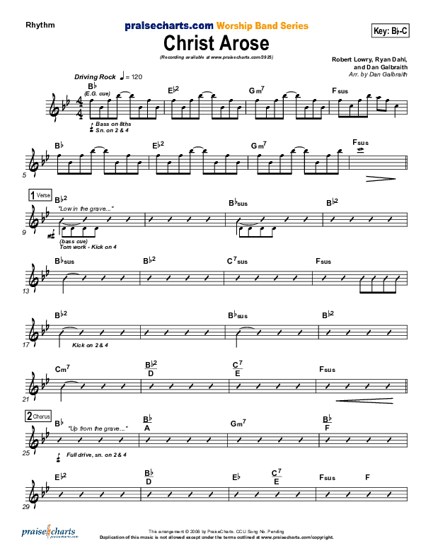 Christ Arose (He Is Lord Of Heaven) Rhythm Chart (PraiseCharts Band / Arr. Daniel Galbraith)