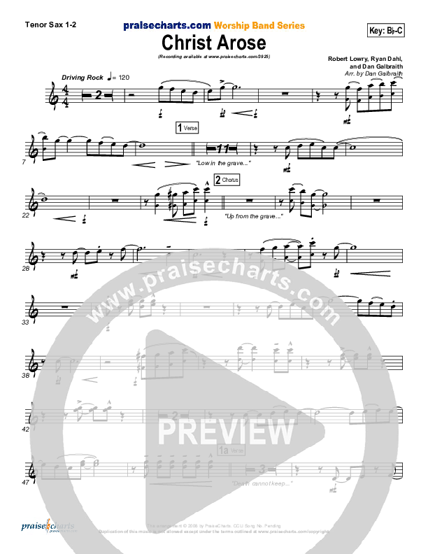 Christ Arose (He Is Lord Of Heaven) Tenor Sax 1/2 (PraiseCharts Band / Arr. Daniel Galbraith)