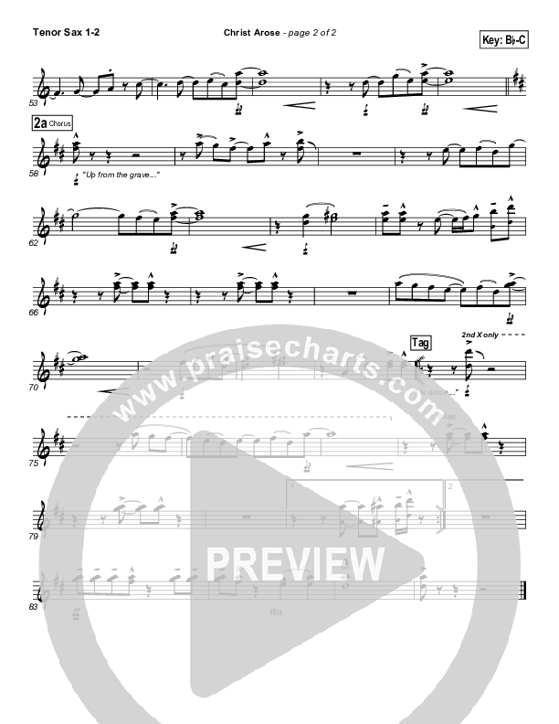 Christ Arose (He Is Lord Of Heaven) Tenor Sax 1/2 (PraiseCharts Band / Arr. Daniel Galbraith)