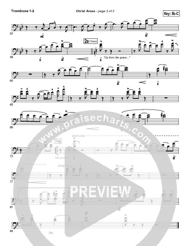 Christ Arose (He Is Lord Of Heaven) Trombone 1/2 (PraiseCharts Band / Arr. Daniel Galbraith)
