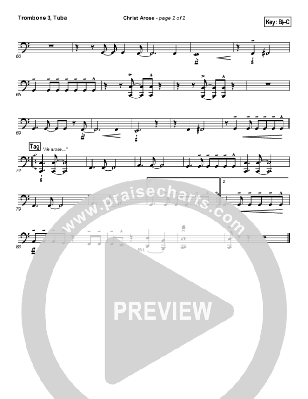 Christ Arose (He Is Lord Of Heaven) Trombone 3/Tuba (PraiseCharts Band / Arr. Daniel Galbraith)
