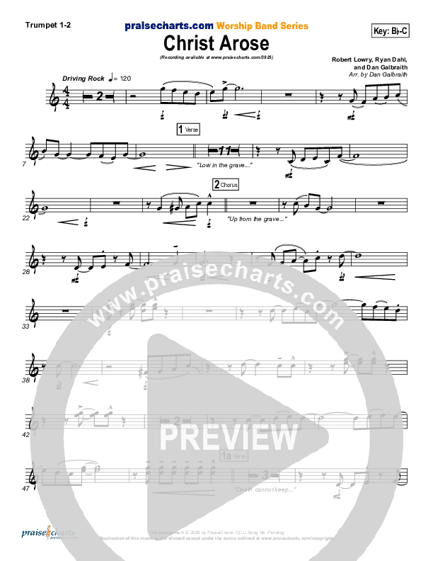 Christ Arose (He Is Lord Of Heaven) Trumpet 1,2 (PraiseCharts Band / Arr. Daniel Galbraith)