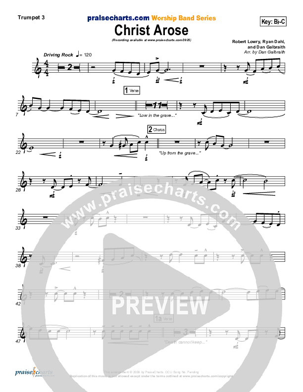 Christ Arose (He Is Lord Of Heaven) Trumpet 3 (PraiseCharts Band / Arr. Daniel Galbraith)