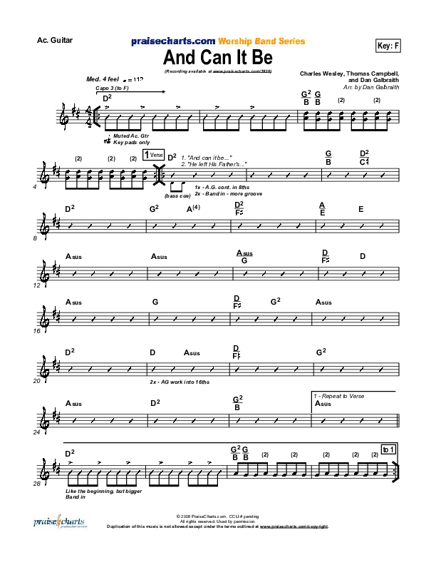 And Can It Be Acoustic Guitar (PraiseCharts Band / Arr. Daniel Galbraith)
