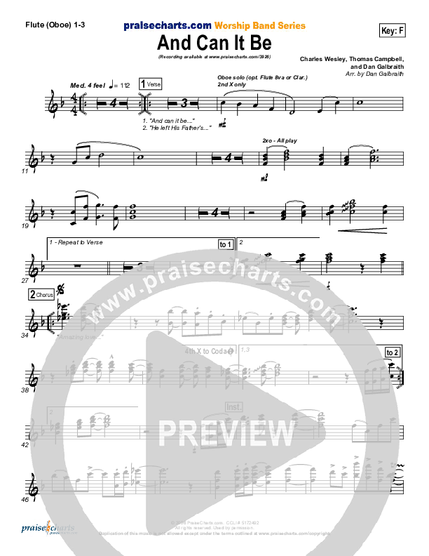 And Can It Be Flute/Oboe 1/2/3 (PraiseCharts Band / Arr. Daniel Galbraith)