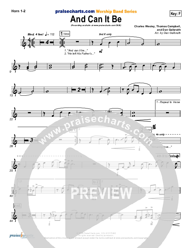 And Can It Be French Horn 1/2 (PraiseCharts Band / Arr. Daniel Galbraith)