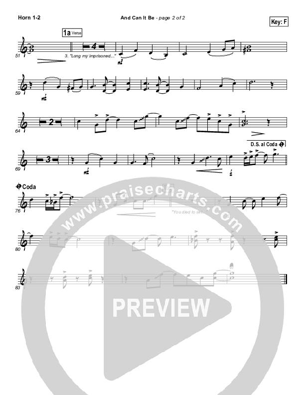 And Can It Be French Horn 1/2 (PraiseCharts Band / Arr. Daniel Galbraith)