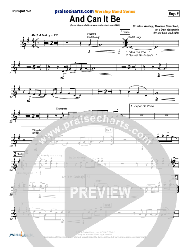 And Can It Be Trumpet 1,2 (PraiseCharts Band / Arr. Daniel Galbraith)